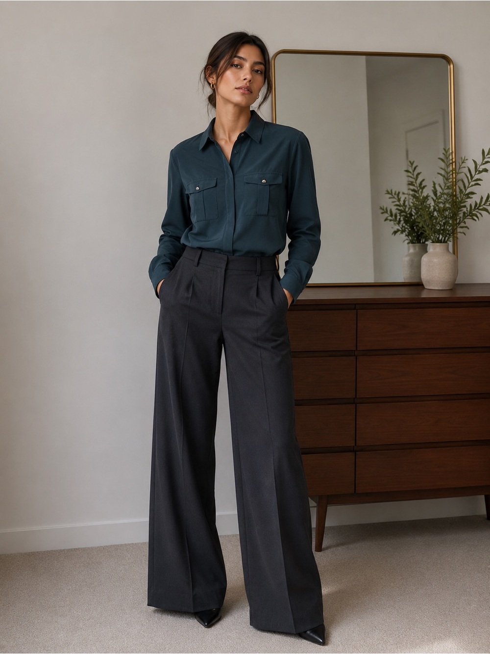 Ted Baker Teal Long-Sleeve Button-Front silk blouse